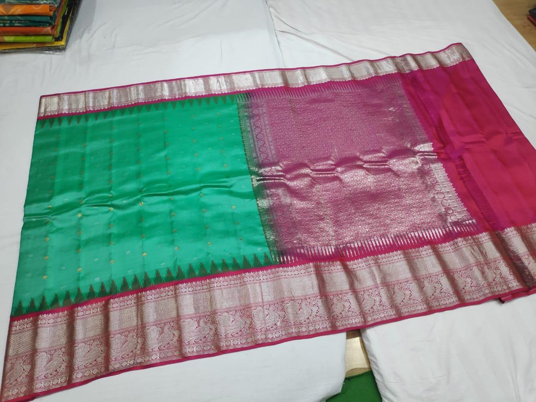 Pure Gadwal Silk Saree Sea Green Pink - pochampallysarees.com