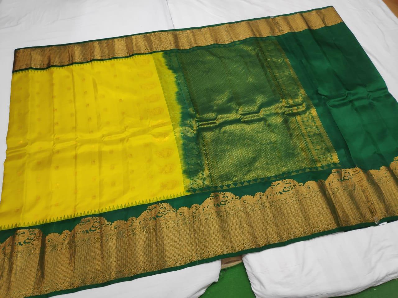 Pure Gadwal Silk Saree Yellow green - pochampallysarees.com