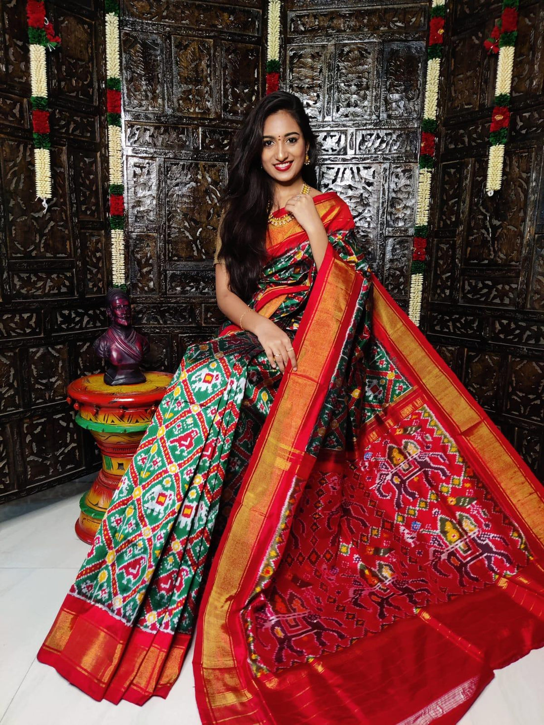 Pure Ikkat Silk Saree Blue Red - pochampallysarees.com