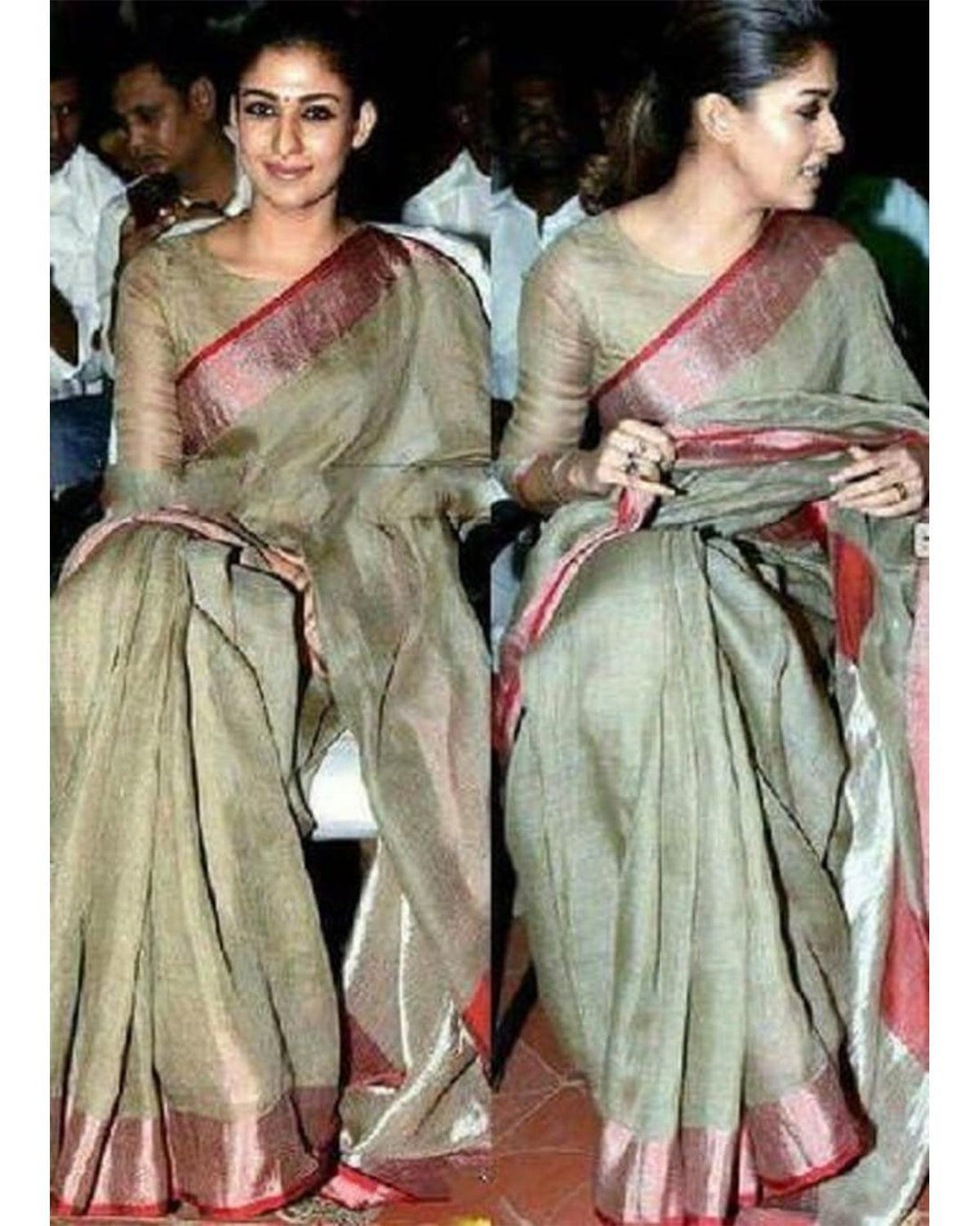 PURE LINEN SNUFF COLOR SAREE - pochampallysarees.com