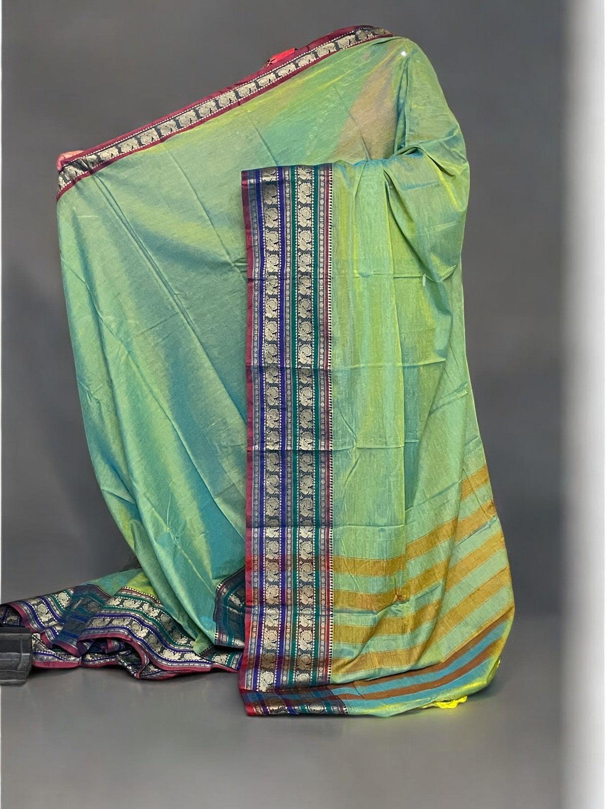 PURE NARAYANPET COTTON GREEN SARI - pochampallysarees.com