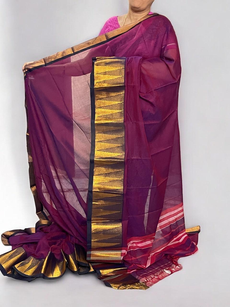 PURE NARAYANPET COTTON MAROON SARI - pochampallysarees.com