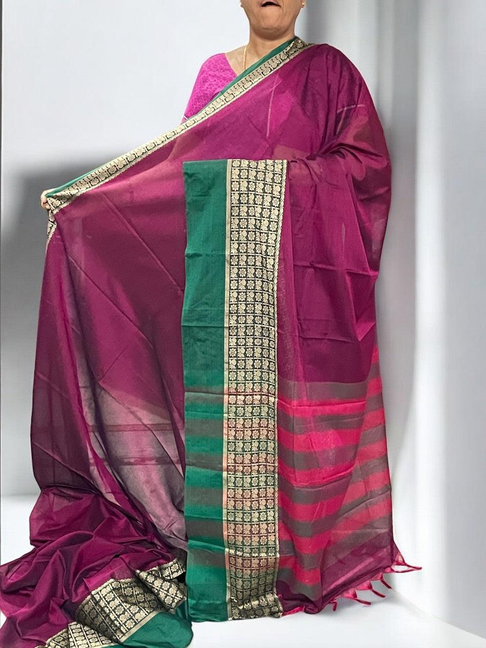 PURE NARAYANPET COTTON PINK SAREE - pochampallysarees.com