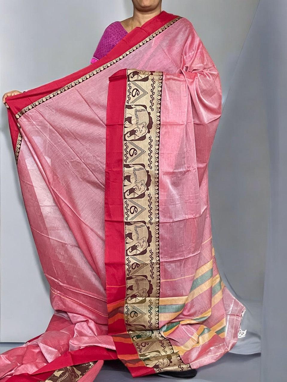 PURE NARAYANPET COTTON PINK SARI - pochampallysarees.com