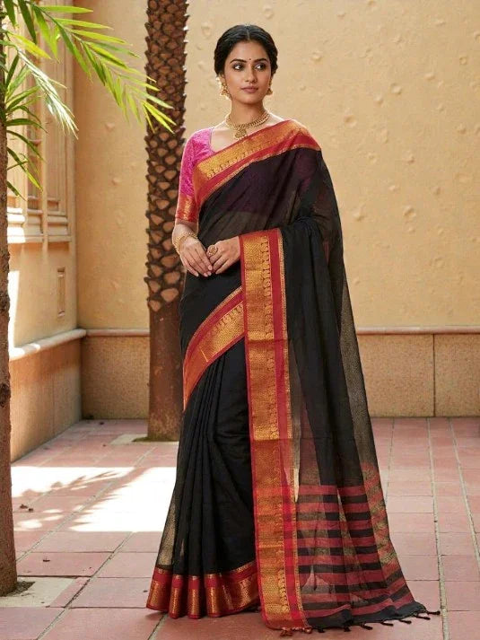 pure-narayanpet-cotton-plain-Black-pochampallysarees-com