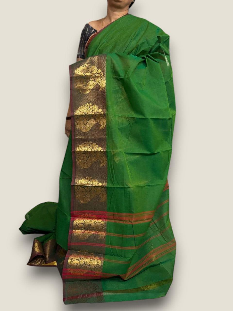 PURE NARAYANPET COTTON PLAIN GREEN - pochampallysarees.com