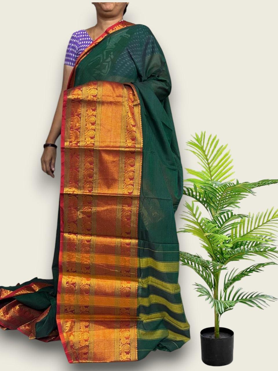 PURE NARAYANPET COTTON PLAIN GREEN - pochampallysarees.com
