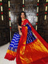 Pure Pochampally Ikkat Silk Blue Red Sari - pochampallysarees.com