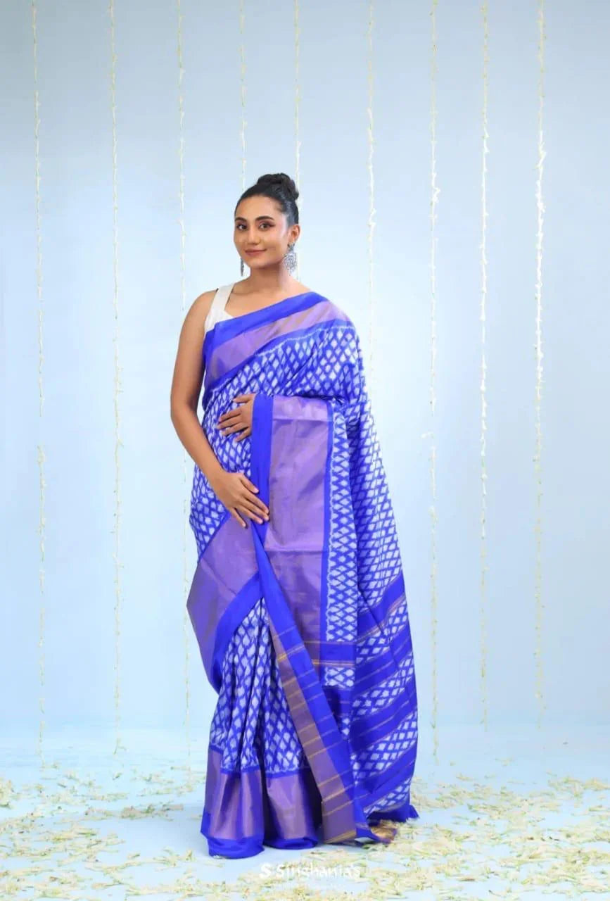 Pure Pochampally Ikkat Silk Blue Sari - pochampallysarees.com