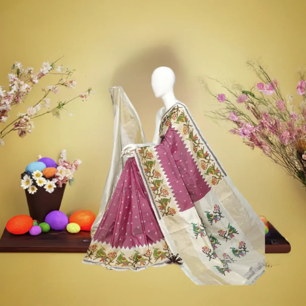 Pure Pochampally Ikkat Silk Body Color Light Pink Border Pallu Cream - pochampallysarees.com