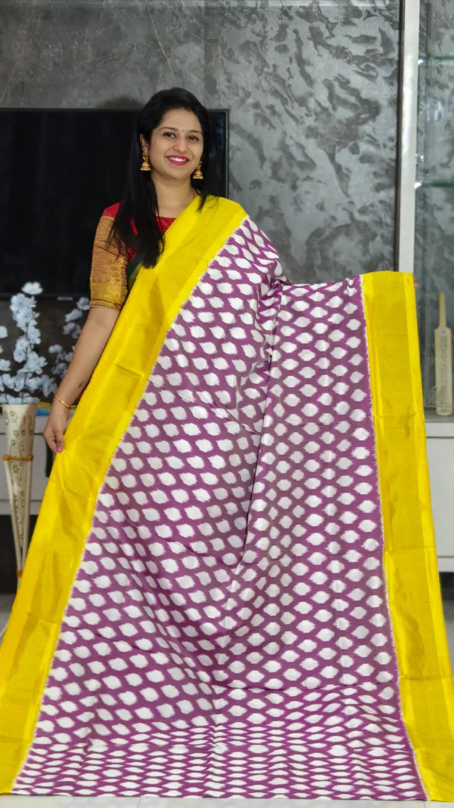 Pure Pochampally Ikkat Silk Brown With Yellow Saree - pochampallysarees.com