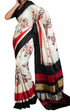 Pure Pochampally Ikkat Silk Cream Black Sari - pochampallysarees.com