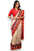Pure Pochampally Ikkat Silk Cream With Red Sari - pochampallysarees.com