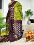 Pure Pochampally Ikkat Silk Green Chocolate Sari - pochampallysarees.com