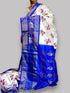 Pure Pochampally Ikkat Silk Kalamkari Designer Blue White Sari - pochampallysarees.com