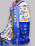 Pure Pochampally Ikkat Silk Kalamkari Designer Blue White Sari - pochampallysarees.com