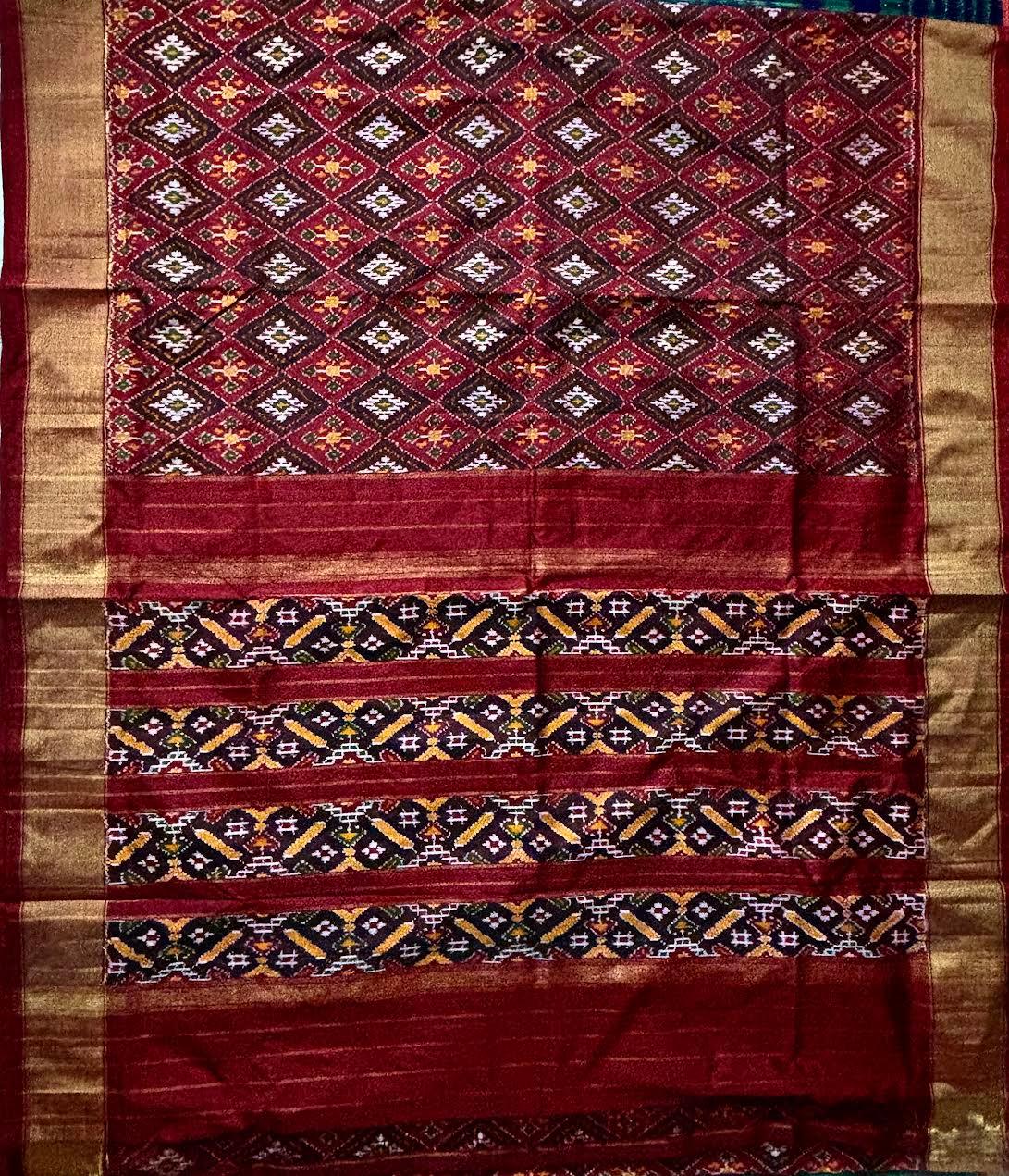 Pure Pochampally Ikkat Silk Patola Maroon Color Saree - pochampallysarees.com