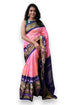 Pure Pochampally Ikkat Silk Pink With Navy Blue Sari - pochampallysarees.com