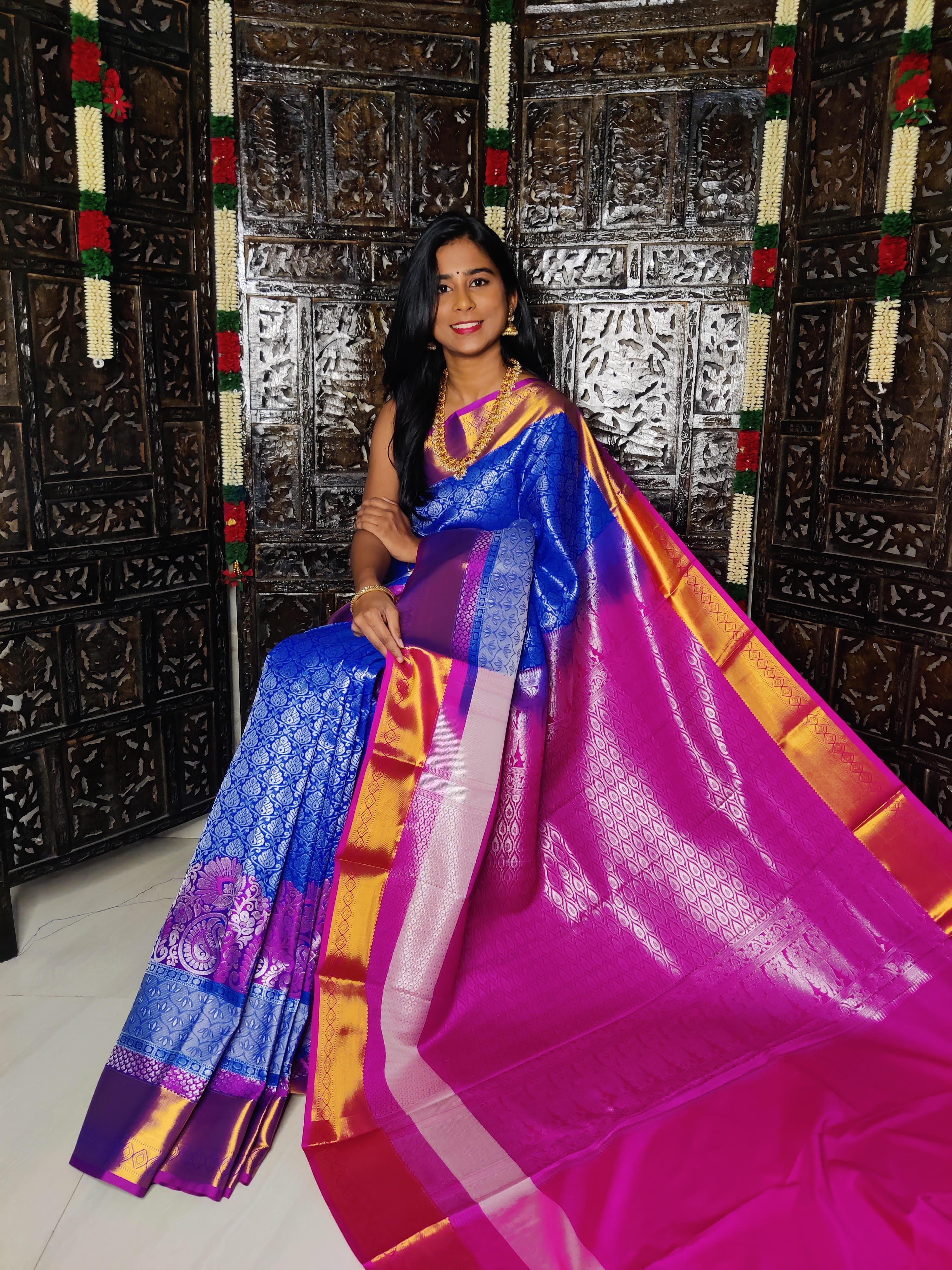 Buy ASNR TREND Woven Kanjivaram Pure Silk Blue Sarees Online @ Best Price  In India | Flipkart.com