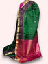 PURE SOFT SILK SAREE GREEN AND PINK WITH ALLOVER ZARI WEAVES BUTTAS IN BORDER KANCHI STYLE - pochampallysarees.com