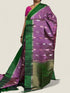 PURE SOFT SILK SAREE PURPLE AND GREEN WITH ALLOVER ZARI WEAVES BUTTAS IN BORDER TISSUE STYLE - pochampallysarees.com