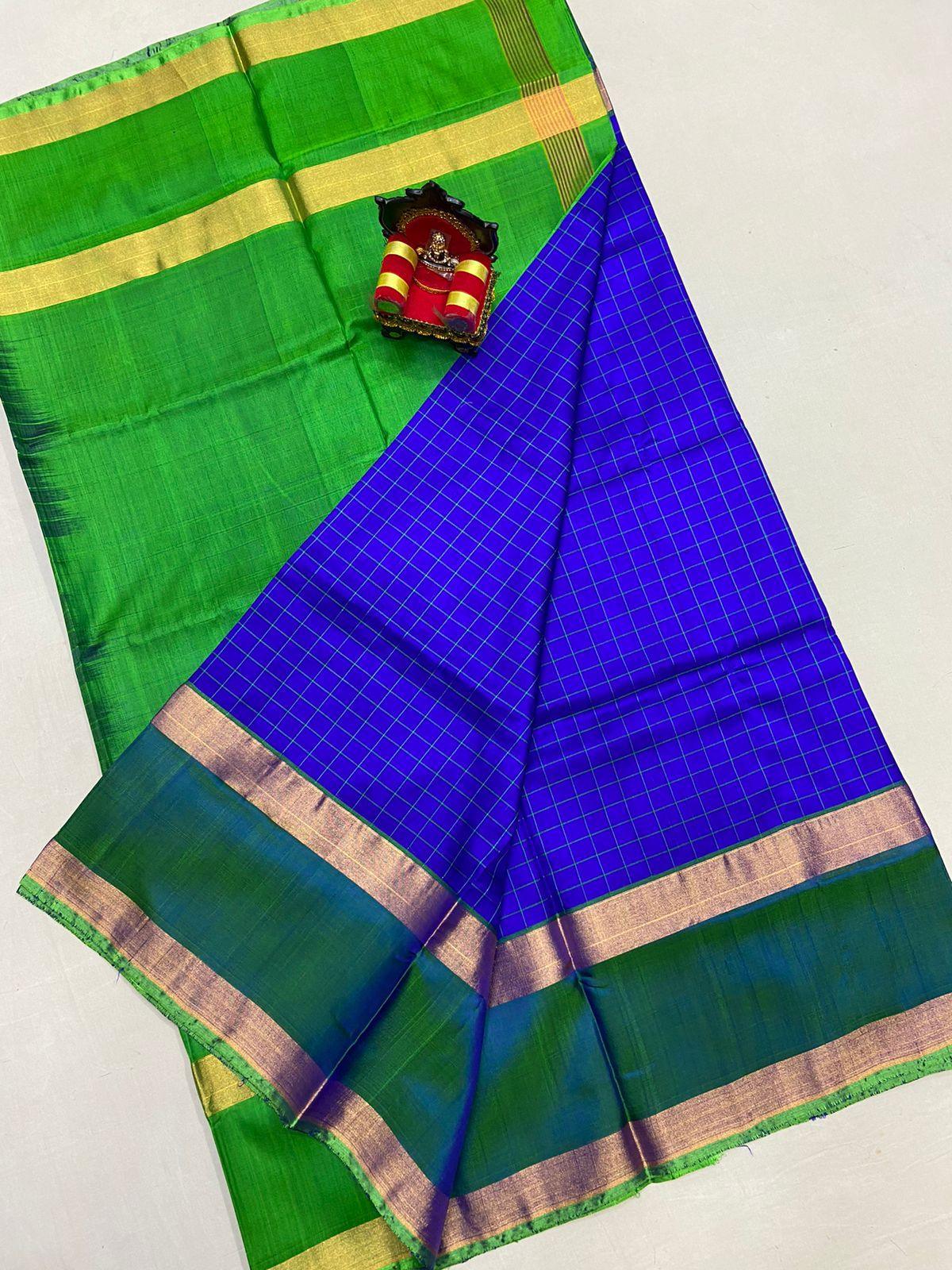 Pure Uppada Silk Blue Green Saree - pochampallysarees.com
