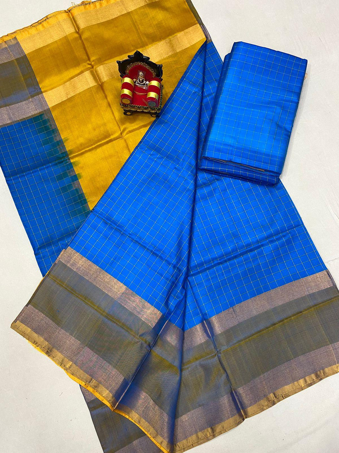 Pure Uppada Silk Blue Yellow Saree - pochampallysarees.com