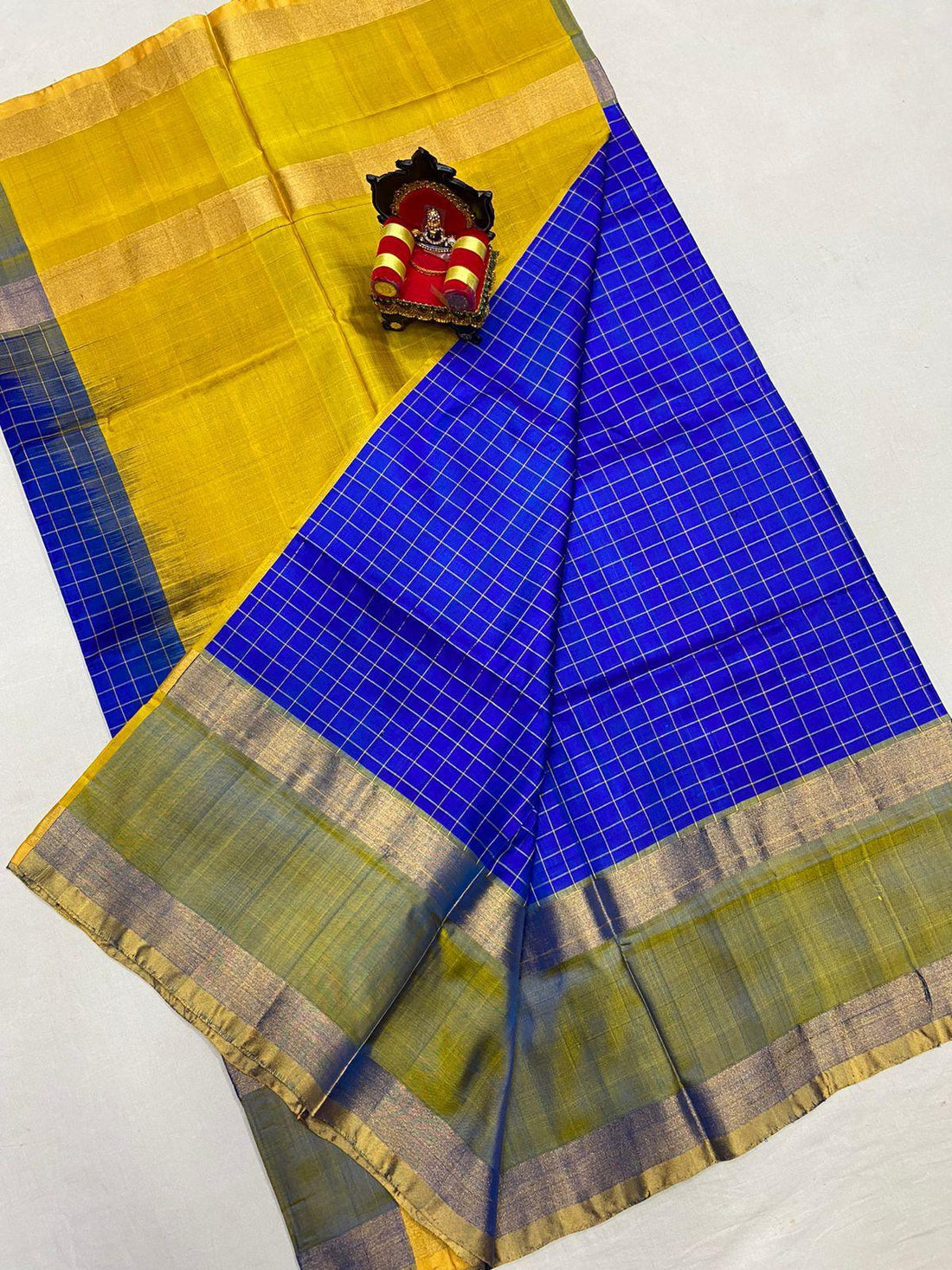 Pure Uppada Silk Blue Yellow Saree - pochampallysarees.com