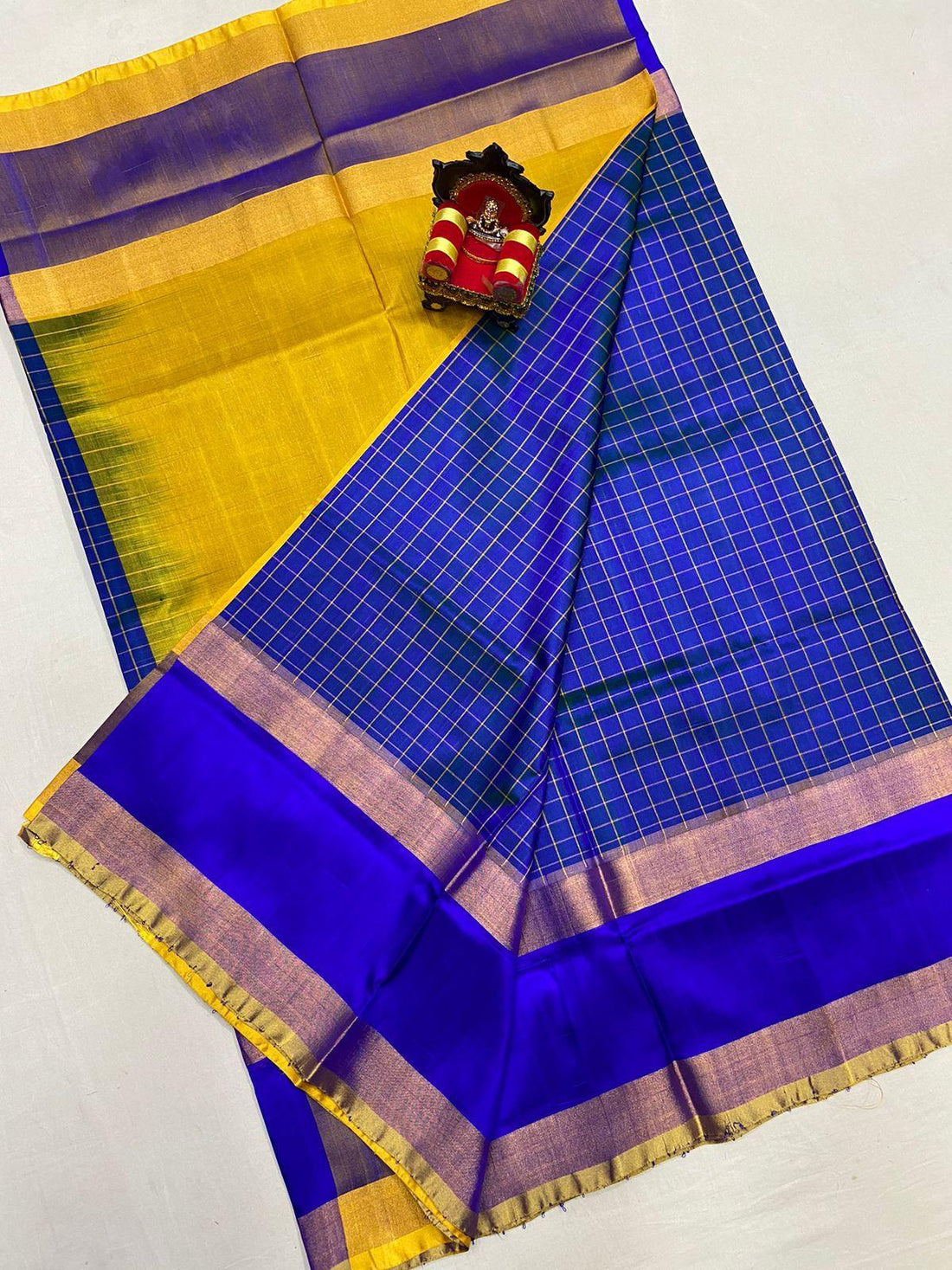 Pure Uppada Silk Blue Yellow Saree - pochampallysarees.com