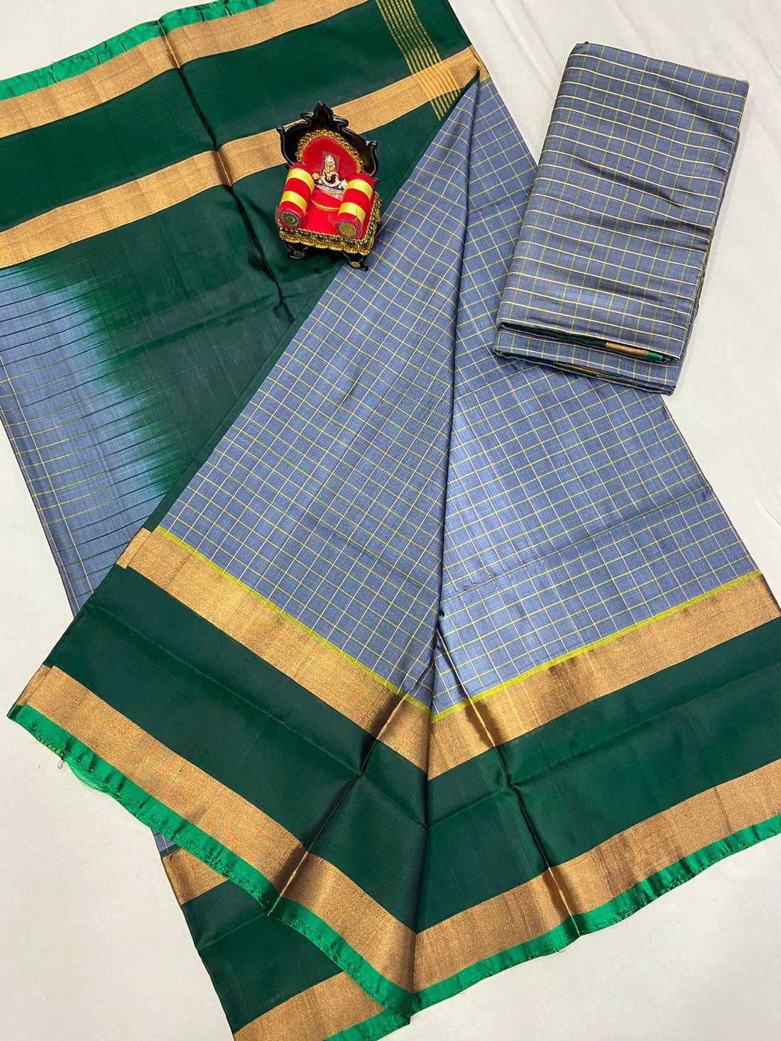 Pure Uppada Silk Gray Green Saree - pochampallysarees.com