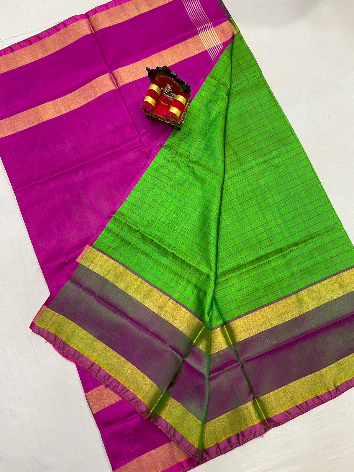 Pure Uppada Silk Green Pink Saree - pochampallysarees.com