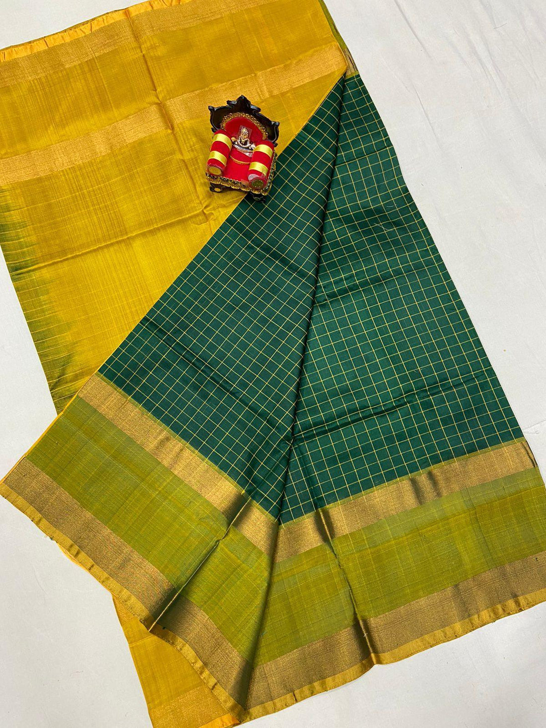 Pure Uppada Silk Green Yellow Saree - pochampallysarees.com