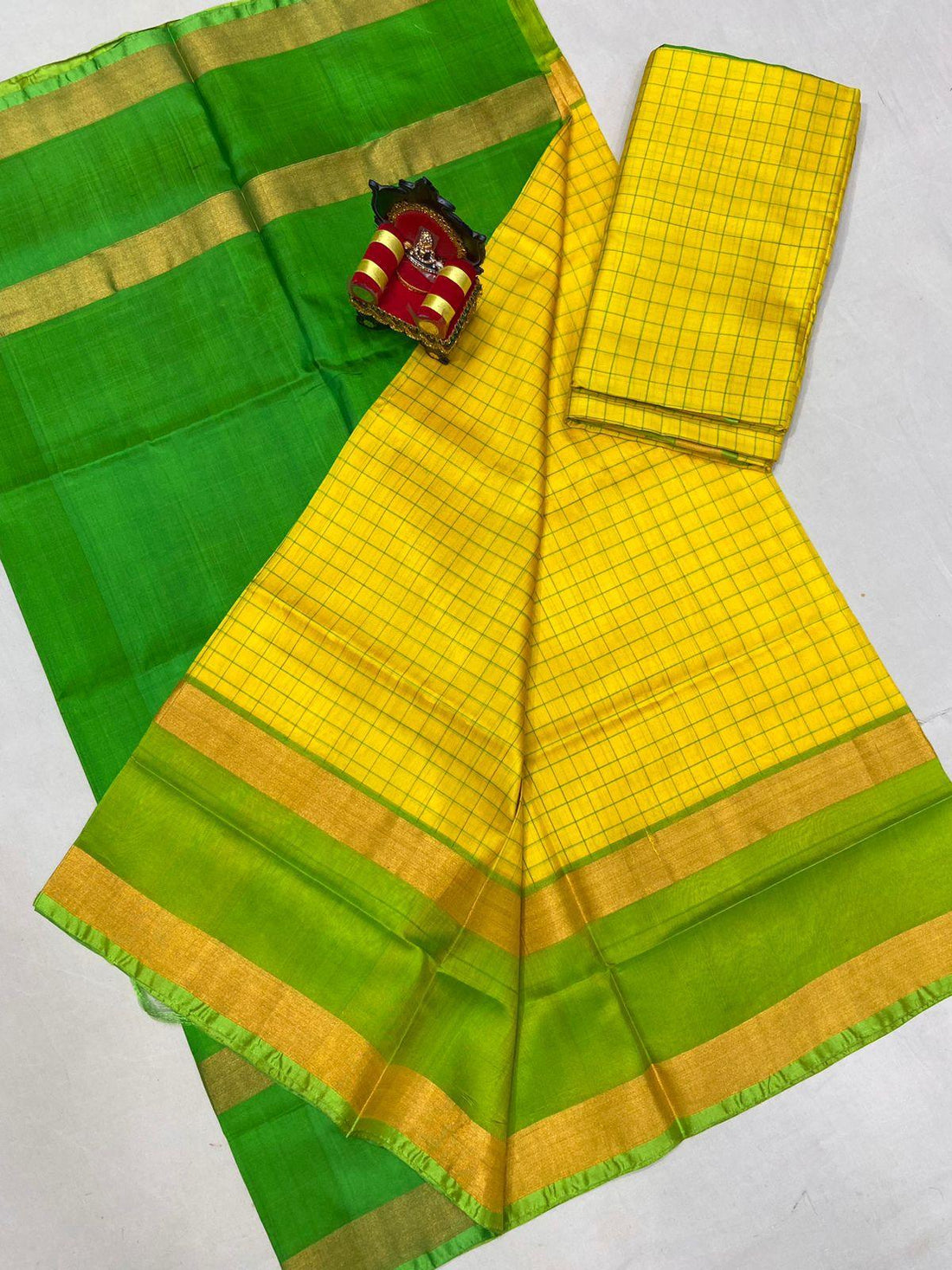 Pure Uppada Silk Yellow Geen Saree - pochampallysarees.com