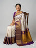 Pure Gadwal Silk Saree in Pearl White & Deep Purple | Rich Gold Zari Temple Border | Traditional Handloom Wedding Pattu Saree - pochampallysarees.com