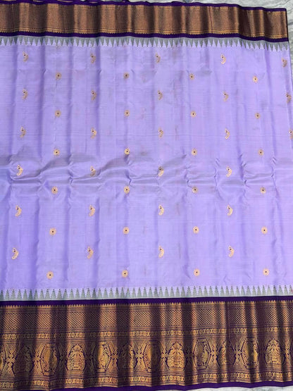 Pure Handloom Gadwal Silk Saree in Lavender &amp; Deep Purple | Rich Gold Zari Temple Border &amp; Paisley Pallu | Traditional Wedding &amp; Festive Wear - pochampallysarees.com