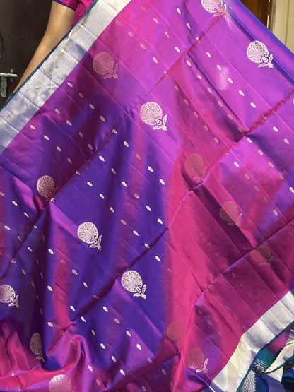Purple Blue Color Designer Kanchi Pure Soft Silk Saree - pochampallysarees.com