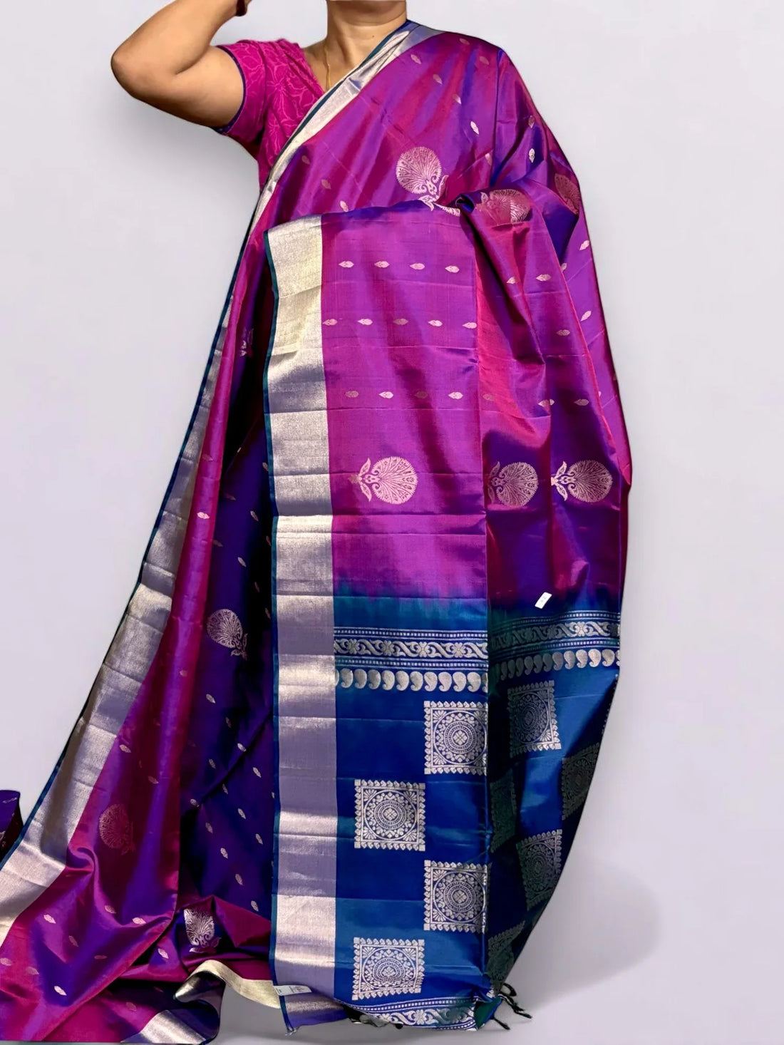 Purple Blue Color Designer Kanchi Pure Soft Silk Saree - pochampallysarees.com