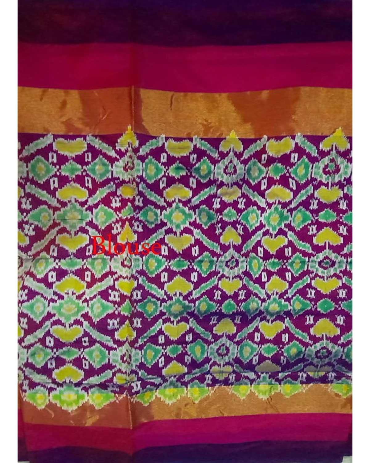 PURPLE CHECKS WITH PURPLE BORDER IKAT PATTU SAREE - pochampallysarees.com