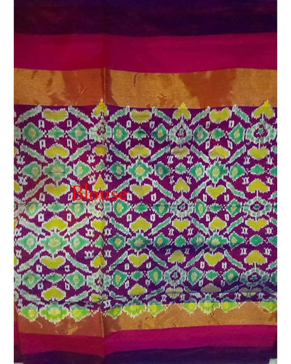 PURPLE CHECKS WITH PURPLE BORDER IKAT PATTU SAREE - pochampallysarees.com