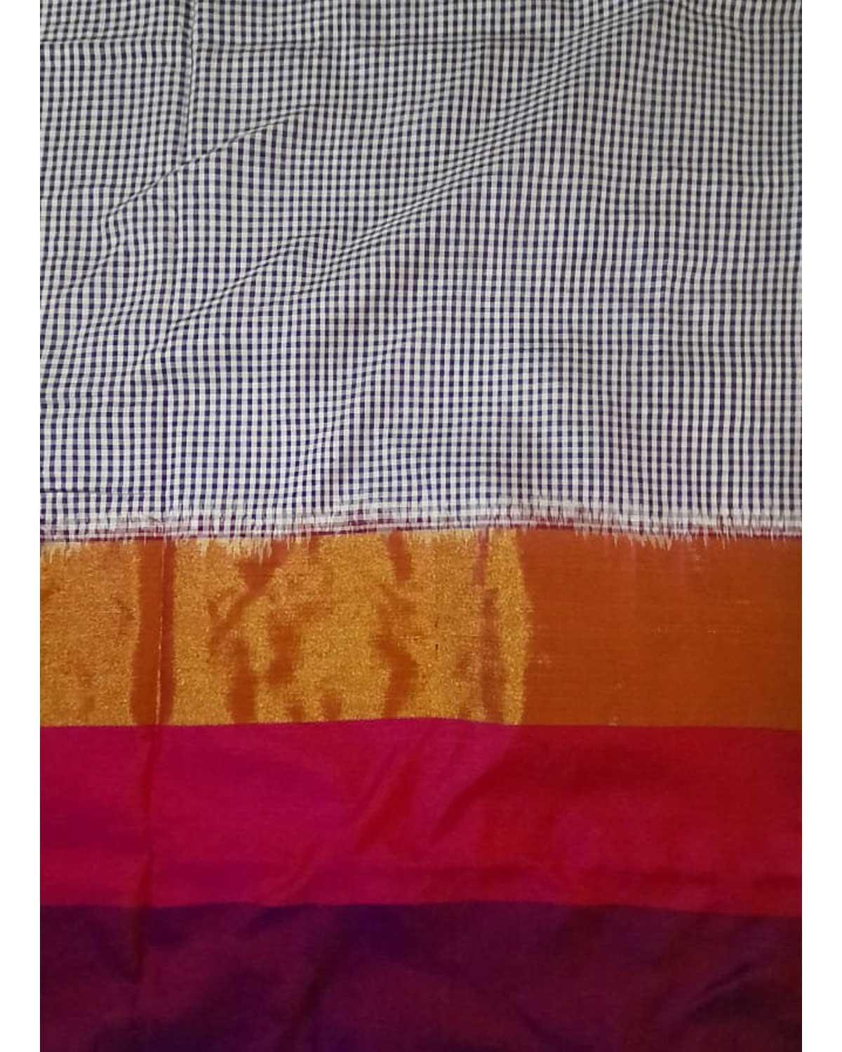 PURPLE CHECKS WITH PURPLE BORDER IKAT PATTU SAREE - pochampallysarees.com