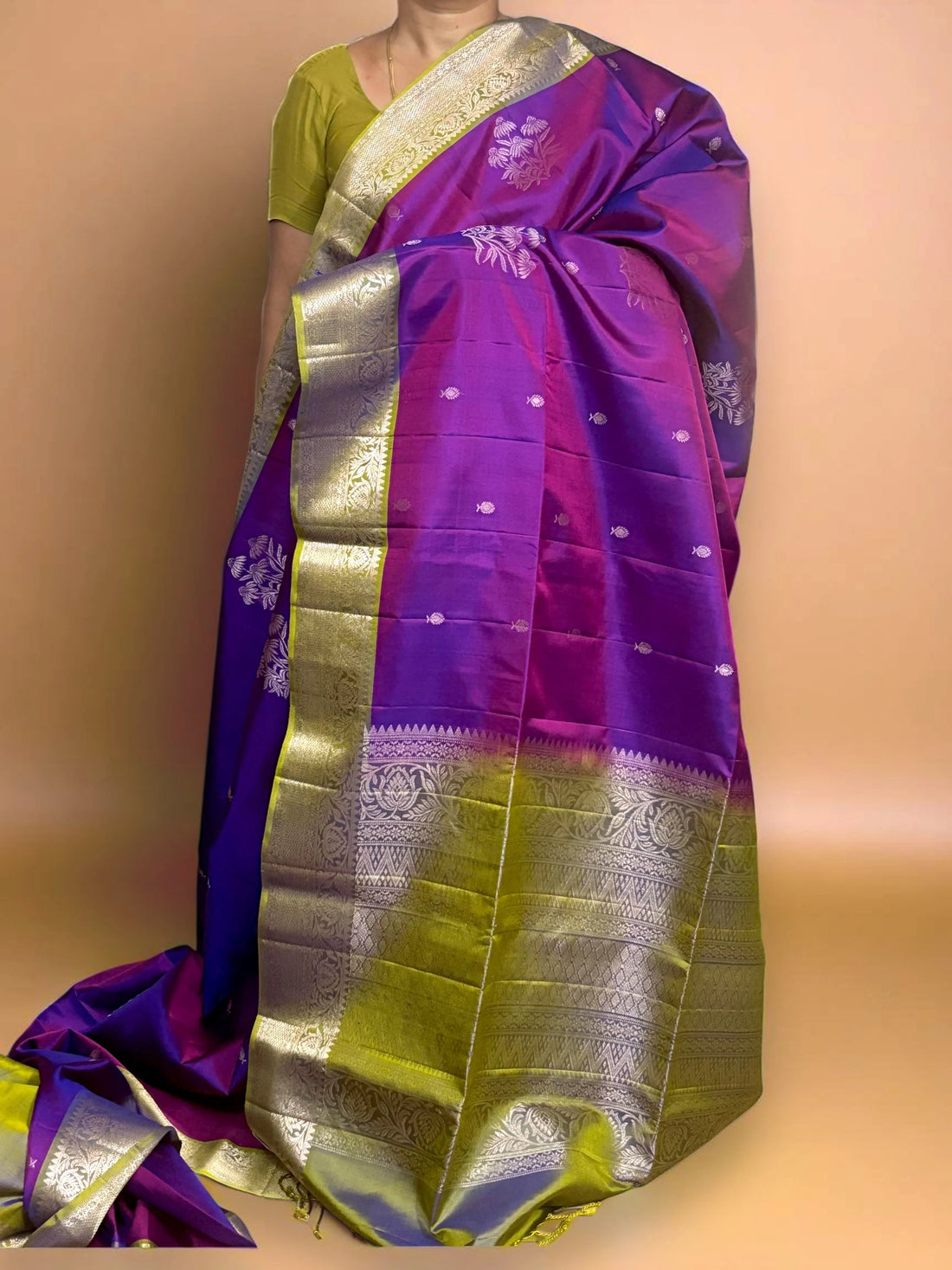 Purple Pista Green Color Designer Kanchi Pure Soft Silk Saree - pochampallysarees.com