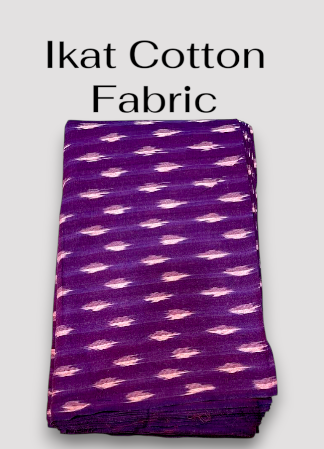 Folded deep purple Pochampally ikat cotton handloom fabric with woven motifs
