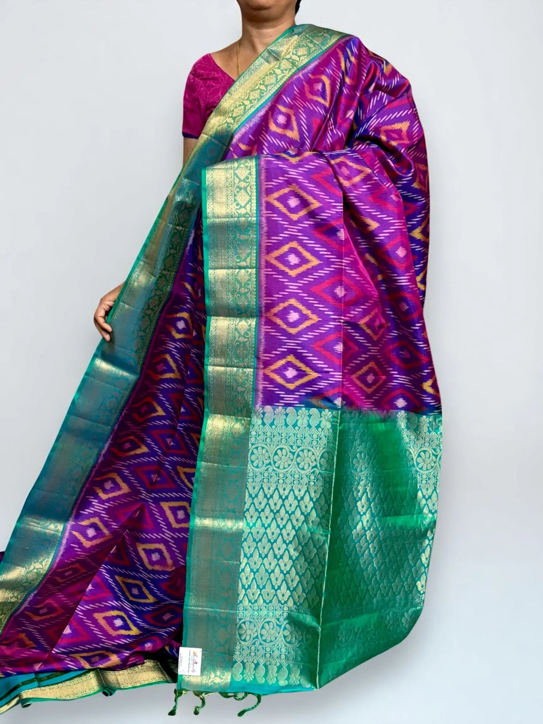 Purple Rama Green Color Designer Kanchi Pure Soft Silk Saree - pochampallysarees.com