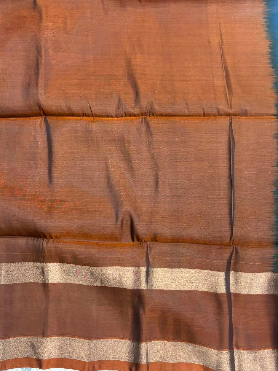 PURE SOFT SILK SAREE BLUE AND BROWN WITH ALLOVER BUTTI DESIGN WEAVES IN BORDER AND PALLU TISSUE STYLE - pochampallysarees.com