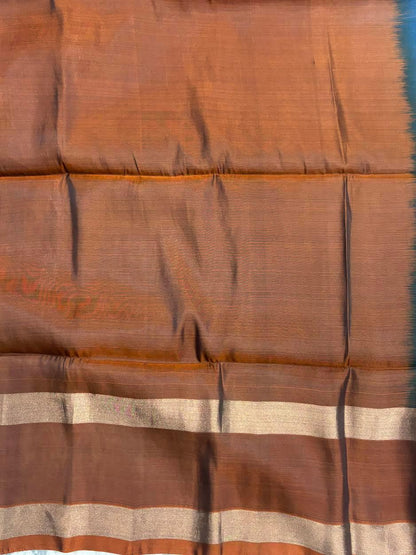 PURE SOFT SILK SAREE BLUE AND BROWN WITH ALLOVER BUTTI DESIGN WEAVES IN BORDER AND PALLU TISSUE STYLE - pochampallysarees.com