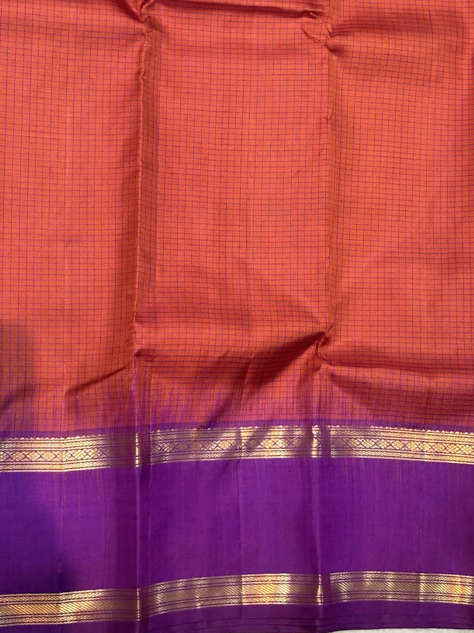 Kanchi Silk Saree – Crimson Red &amp; Royal Purple Zarikat Work
