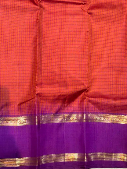 Kanchi Silk Saree – Crimson Red &amp; Royal Purple Zarikat Work