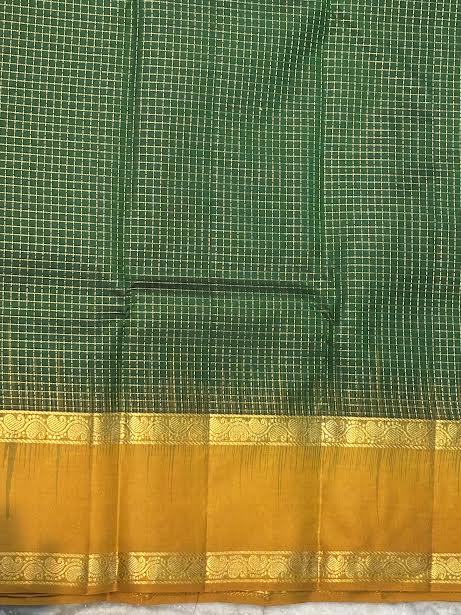 Pure Kanchipuram Soft Silk Saree - Emerald Green &amp; Mustard Yellow