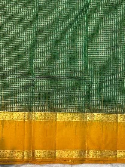 Pure Kanchipuram Soft Silk Saree - Emerald Green &amp; Mustard Yellow