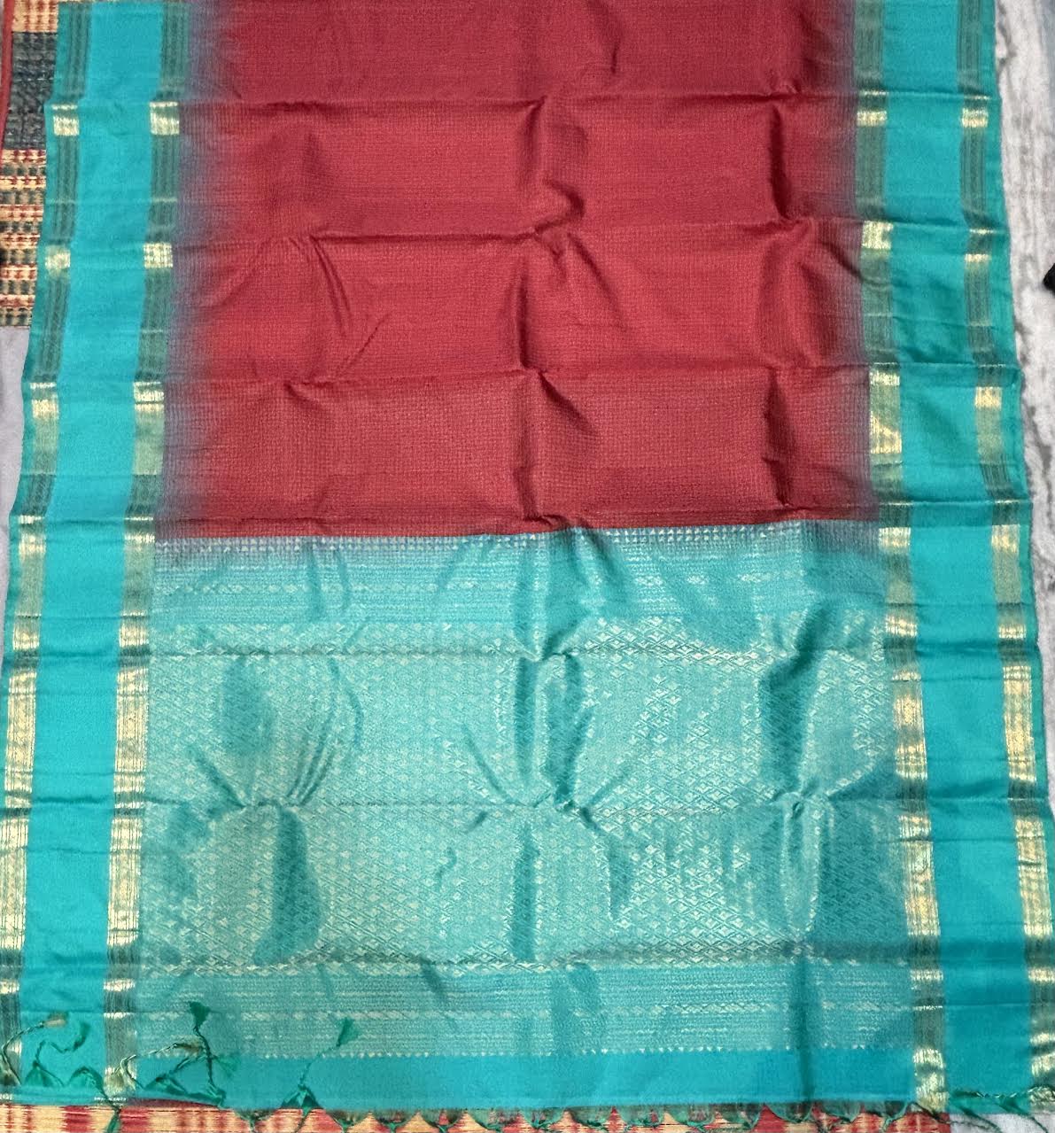 Kanchipuram Silk Saree with Traditional Checks &amp; Zari Border